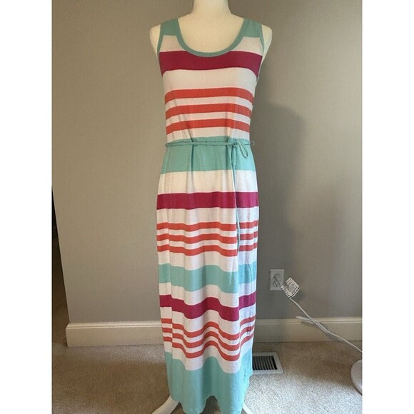 TALBOTS Striped Maxi Tank Dress with Drawstring Waist Size Medium - Picture 1 of 8
